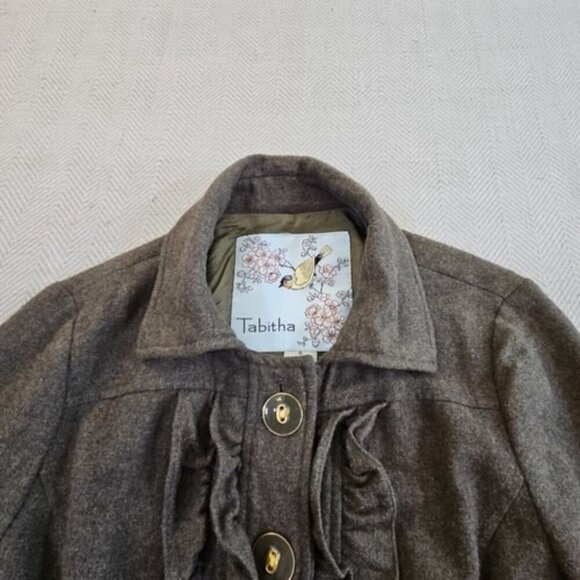 Anthropologie Tabitha Military Blazer Women 6 Green Wool Blend Ruffle NB095 EUC - Picture 3 of 14